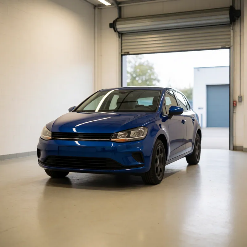 A finished car standing in a clean bay before collection