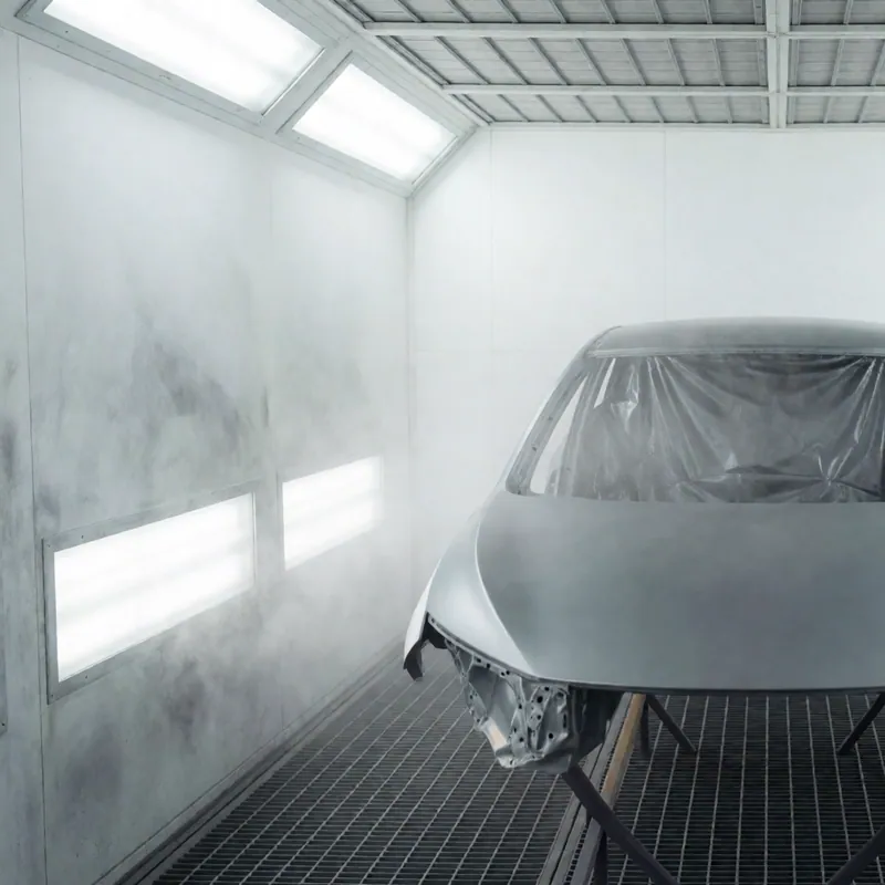 The paint booth at Woodside Car Service, Woodside, Queens, NY